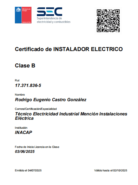 Electricista certificado SEC Peñaflor